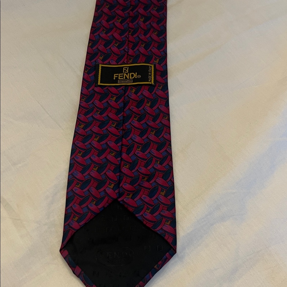 Fendi Men's Tie in Red and Blue Geometric Design